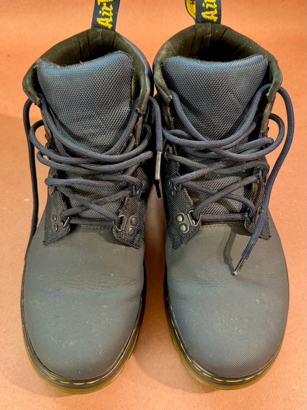 Dr. Martens Navy Blue Tech Vinyl and Canvas Lace-Up Work Boots